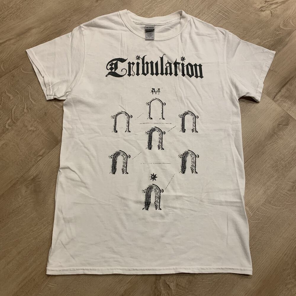 Tribulation Descent T-Shirt Swedish Heavy Metal Band Tee Men's Small White Goth